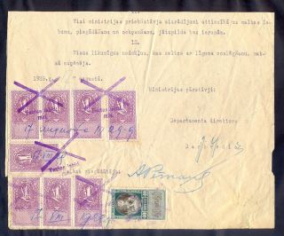 9375 Latvia,  1929,  Document In Capital Riga With Rare 8 X 1 Lats Written Work Tax