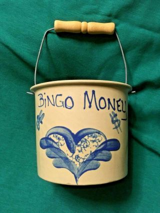 Bbp Beaumont Brothers Pottery " Bingo Money " Bucket With Handle Very Rare