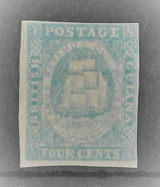 British Guiana 1853 - 1855 Lh Imperf 4d Pale Blue Sg 20 Cv £2250 Rare