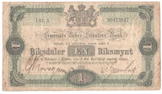 Sweden 1 Riksdaler Riksmynt 1858 P - A131 Rare