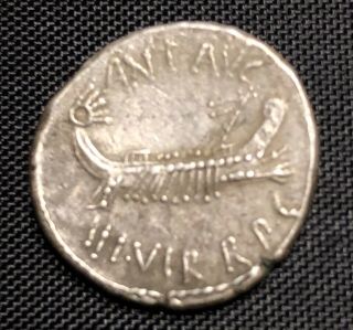 Roman Silver Coin Marc Anthony Galley/Legionary Denarius 32BC rare VF - XF,  bonus 3