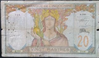French Indochina 20 Piastres 1928 - 1931 P 50 Rare Angkor Vietnam Laos Cambodia F