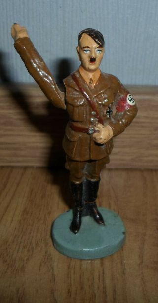 Rare German Elastolin Fuhrer Figure Brown Uniform Movable Arm - Wwii