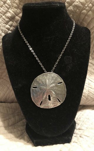Rare Large Mignon Faget Sterling Silver 925 Sand Dollar Pendant & 30” Chain