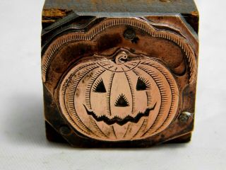 Rare Vintage Printers Block Print Block Pumpkin Jack - O - Lantern Halloween