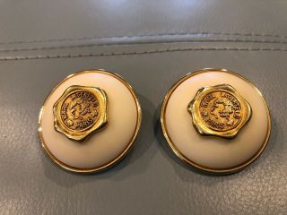 Vintage Rare Karl Lagerfeld Paris Logo Gold Tone Clip On Earrings 1.  5”