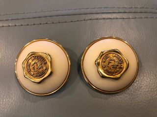 Vintage Rare KARL LAGERFELD PARIS LOGO Gold Tone Clip On Earrings 1.  5” 3