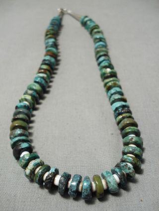 Very Rare Vintage Navajo Green Spiderweb Turquoise Sterling Silver Necklace