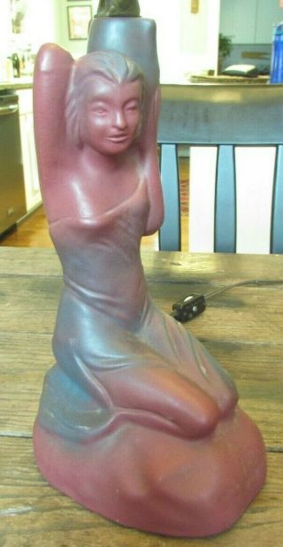 Rare Van Briggle Pottery Damsel of Damascus Pink Lamp w/ Butterfly Shad 2