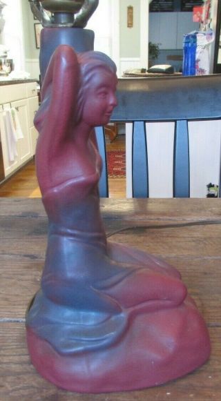 Rare Van Briggle Pottery Damsel of Damascus Pink Lamp w/ Butterfly Shad 3