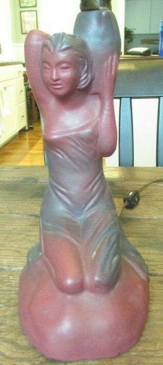 Rare Van Briggle Pottery Damsel of Damascus Pink Lamp w/ Butterfly Shad 4