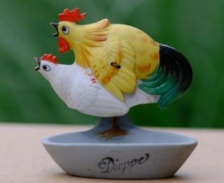 Rare Bisque Schafer & Vater Naughty Mating Chicken Knodder Ca.  1900 Dieppe