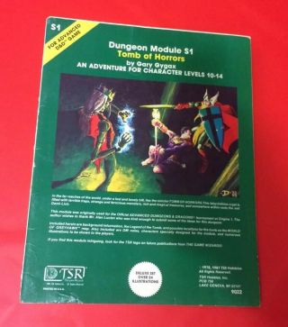 Advanced Dungeons & Dragons Ad&d 1st Ed Module - S1 Tomb Of Horrors (rare)