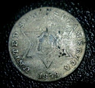 Rare 1858 Silver 3c 3 Cent Piece Trime Coin Pre Civil War Great Date