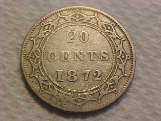 1872 Canada Newfoundland 20 Cent Fine Rare Coin