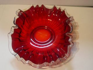 Vintage Rare Fenton Ruby Red Silvercrest Low Ruffled Bowl