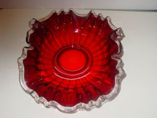 Vintage Rare Fenton Ruby Red Silvercrest Low Ruffled Bowl 3
