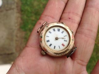 1800s 9k Solid Gold Enamelled Watch.  Rare Solid Gold Watch.  9k Gold Watch 2
