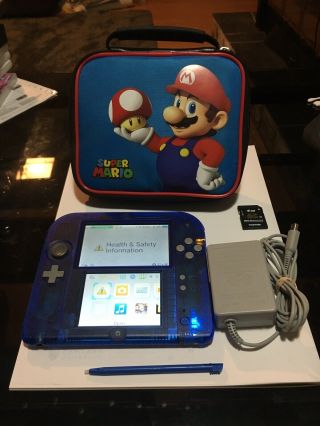 Rare Nintendo 2ds Launch Edition Crystal Blue Handheld Console W/ Charger,  Case