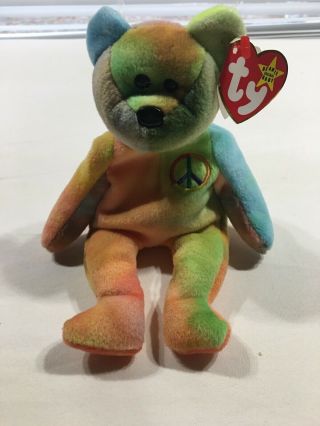 Rare Ty Beanie Baby Peace Bear Collectible W/ Several Errors Retired