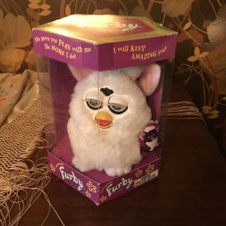 Furby 1998 Rare Tiger Electronics 70 - 800,  White & Pink Ears Whit Tag