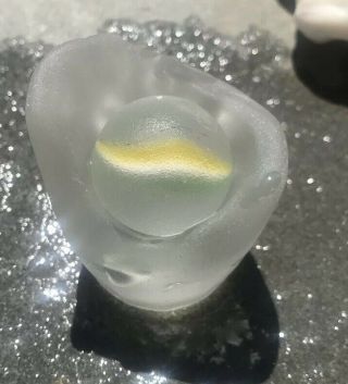 Beach Sea Glass Heavy Glass Bottom,  Shooter Lemon Lime Swirl Rare Marble