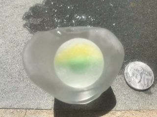 BEACH SEA GLASS HEAVY Glass Bottom,  Shooter LEMON LIME Swirl Rare marble 3
