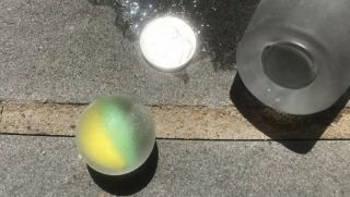 BEACH SEA GLASS HEAVY Glass Bottom,  Shooter LEMON LIME Swirl Rare marble 4