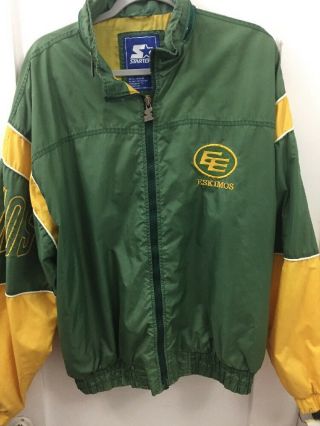 Rare Large Edmonton Eskimos Zip Up Starter Lite Hooded Jacket Vintage 96 - 97 Cfl