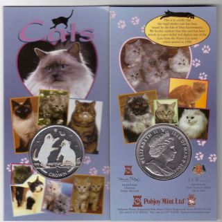 Isle Of Man - Rare Colored 1 Crown Unc Coin 2004 Year Km 1246.  2 Tonkinese Cat