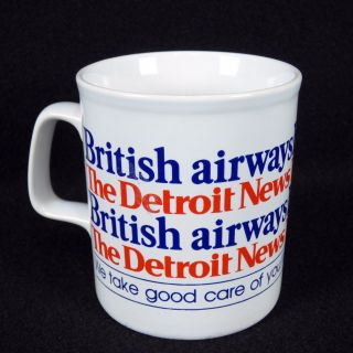 Vintage British Airways Coffee Cup Mug Detroit News England Rare