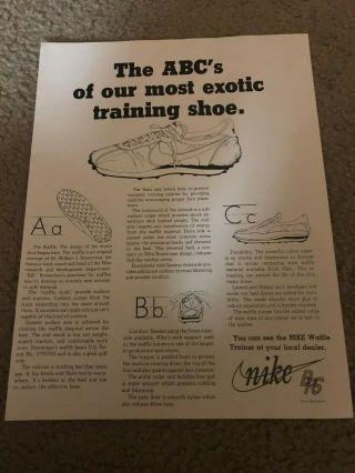 Vintage 1976 Nike Waffle Trainer Running Shoes Poster Print Ad 1970s Rare