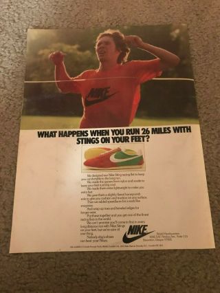 Vintage 1977 Nike Sting Running Shoes Poster Print Ad 1970s Racing Flats Rare