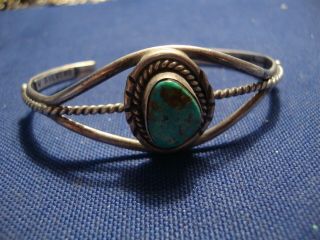 Rare Navajo W Native American Turquoise Sterling Silver Bracelet