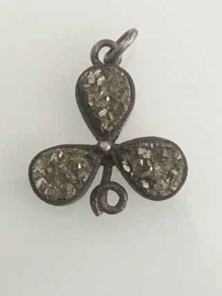 Unusual,  Rare Antique/victorian Charm - Sterling And Marcasite Shamrock