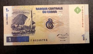 Congo (democratic Republic) 1 Franc,  1997,  P - 85,  World Currency,  Rare