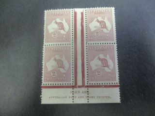 Kangaroo Stamps: 2/ - C Of A Imprint Block Of 4 - Rare (f51)