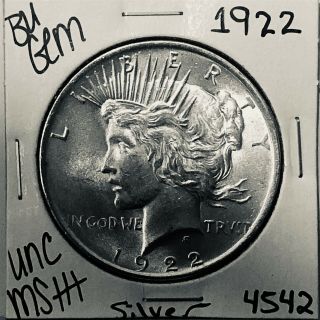 1922 P Bu Gem Peace Silver Dollar Unc Ms,  U.  S.  Rare Coin 4542