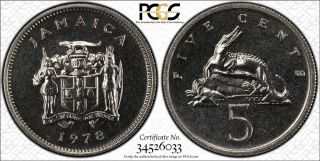 1978 Jamaica 5 Cent Pcgs Sp66 - Extremely Rare Kings Norton Proof