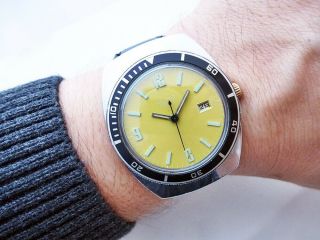 Rare Swiss Yellow Almo Diver Vintage Wristwatch From 1970 