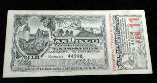 Rare 1915 Ticket San Diego Panama California Exposition