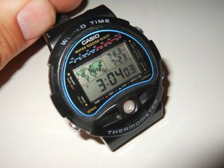 Vintage Casio Ts - 100 Thermometer World Time Rare 80s Pre G - Shock Digital Watch