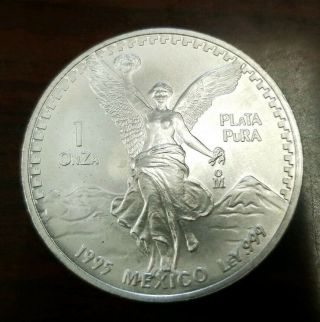 1995 Mo Mexico 1 Oz Onza.  999 Silver Coin Libertad Brilliant Uncirculated Rare