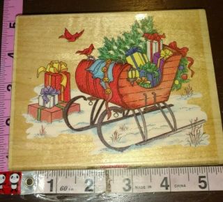 Holiday Sleigh,  Stampendous,  Very Rare Find,  Huge,  403,  Wood,  Rubber Stamp