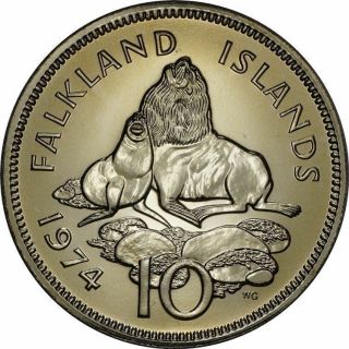 Falkland Islands 10 Pence 1974 Proof Rare Proof Issue