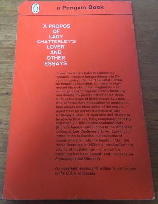 Rare 1st Penguin Edition: ‘A Propos Of Lady Chatterley’s Lover And Other Essays’ 2