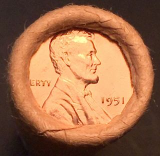 1951 - P Very Rare Old Unsearched Gem Bu Lincoln Wheat Cent Penny Half Roll 1951 P
