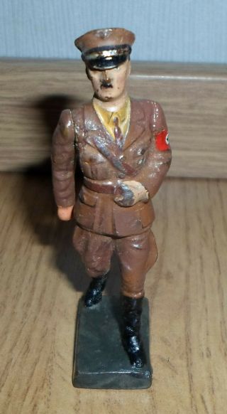 Rare German Lineol Fuhrer Figure Brown Uniform Movable Arm - Wwii