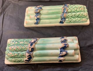 Rare Pair Antique 19th Century Staffordshire Pottery Asparagus Tongs Knife Rests