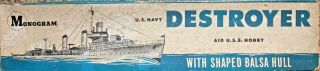 Rare 1945 Monogram 610 U.  S.  S Hobby Wwii Destroyer Wooden Ship Boat Model Kit B - 2